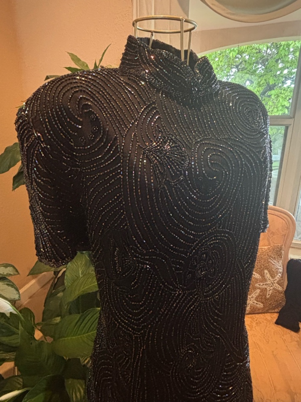 Vintage Adrianna Papell Silk Beaded Top XL Black Evening Statement